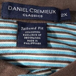 2XL EUC Daniel Cremieux 100% Cotton Blue Brown Striped Long Sleeve Polo Shirt 2X